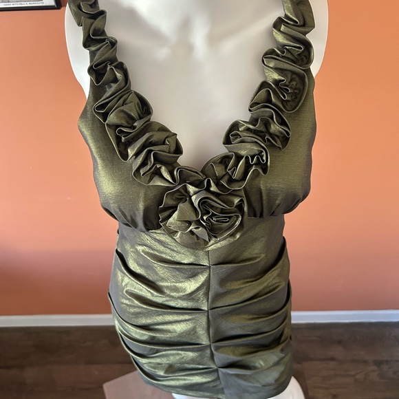 HAILEY shiny moss green mini/prom/cocktail dress - Picture 3 of 9